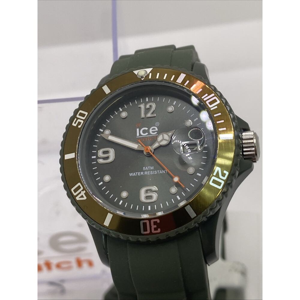 Dark Green Ice Unisex Rubber Rotating Bezel Watch Works New Battery